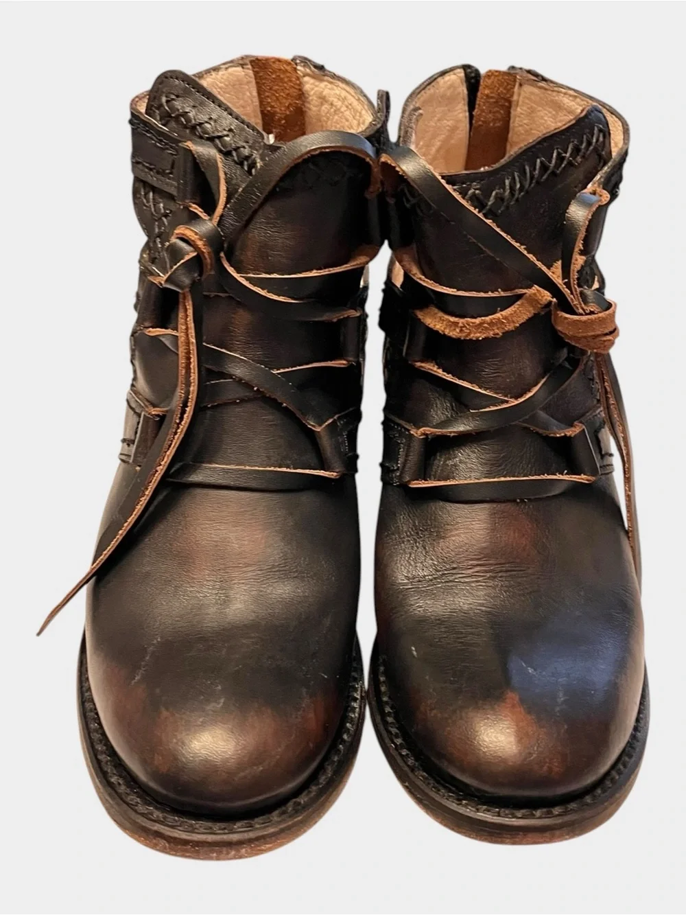 FREEBIRD Surge Leather Cutout Lace-Up Ankle Boots Brown Size 7 Western Boho